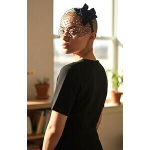 Vtg 1950s 60s Beaded Snood Hair Net Pearl AB Crystal Satin Bows Comb Fascinator